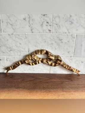 Vintage 10” Ornate French Ribbon Style Brass Bow Wall Hanging - Mirror Topper